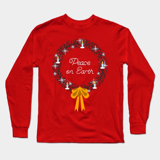 Peace on Earth (Christmas wreath) Long Sleeve T-Shirt by PersianFMts